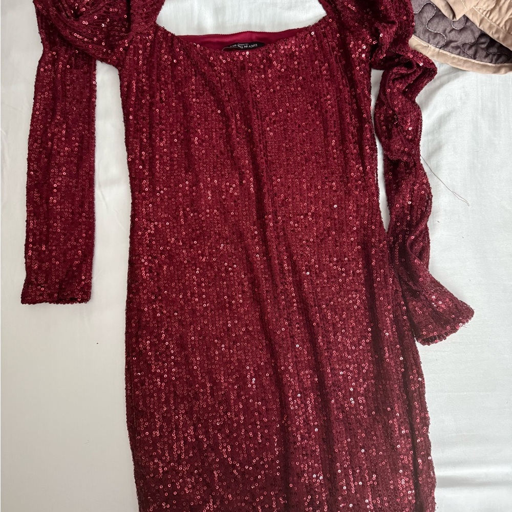 Lucy in the Sky Burgundy Sequin Long Sleeve Dress